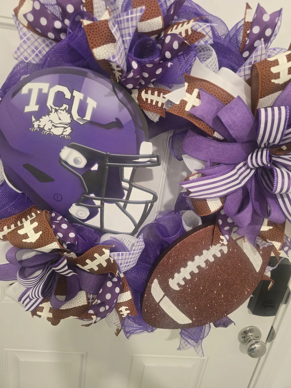 TCU Purple Football Wreath with Glitter Football
